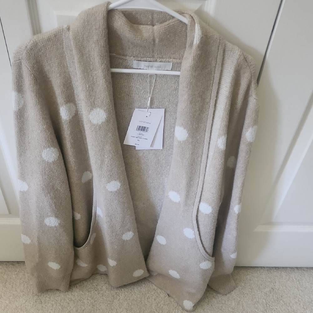 Verve Ami Tan and White Polka Dot Cardigan